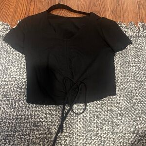 black crop top with tie detail